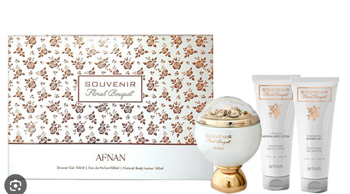 AFNAN SOUVENIR FLORAL BOUQUET 3.4oz EDP L + 3.4oz BODY LOTION + 3.4oz SHOWER GEL