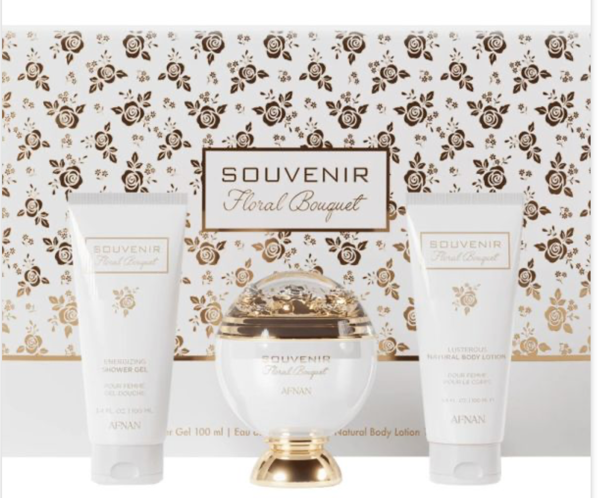 AFNAN SOUVENIR FLORAL BOUQUET 3.4oz  EDP L + 3.4oz BODY LOTION + 3.4oz  SHOWER GEL