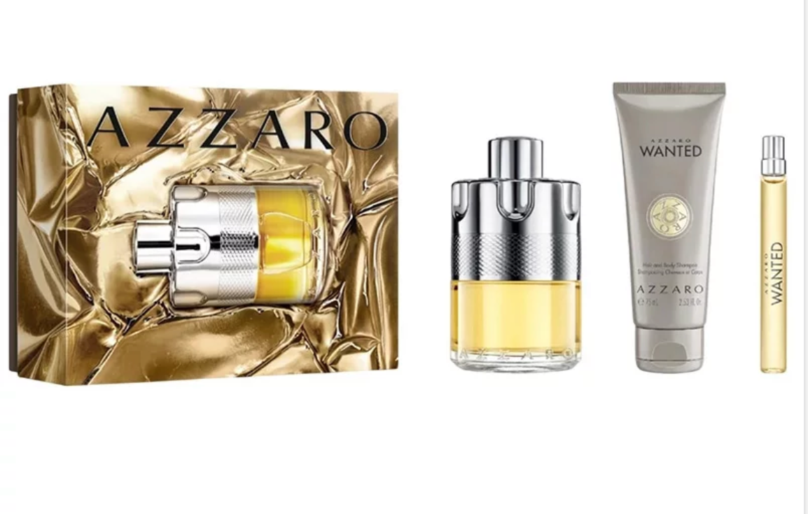 AZZARO WANTED 3.4oz  EDT M + 2.5 oz SHAMPOO+ 10ML MINI