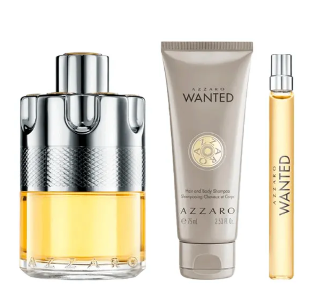 AZZARO WANTED 3.4oz  EDT M + 2.5 oz SHAMPOO+ 10ML MINI